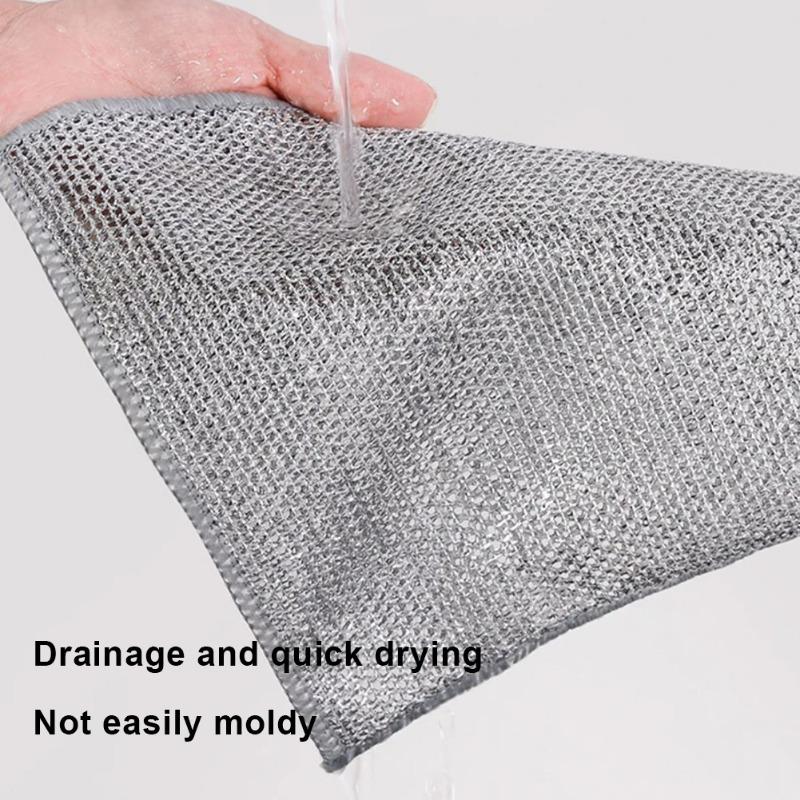 20/5Pcs Thickened Steel Wire Cleaning Cloth Non-Scratch Double-layer Iron Microfiber Mesh Dishrag Washing Pot Rags Kitchen Towel