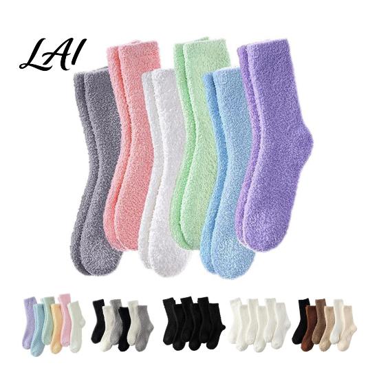 Warm Bedding Accessories for Feet 6 Pairs Thickened Plush Socks Men Winter Solid Color Fuzzy Socks Soft House Slippers Breathable Footwear,