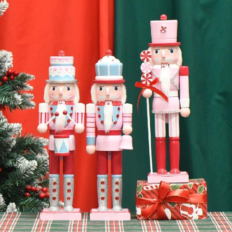 Traditional Wood Nutcrackers Collectible Christmas Figurines Christmas Present Dessert Man Candy Cake Pink Figure