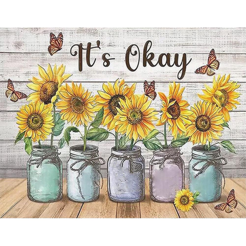 Sunflower Printed Cross Stitch Kit 50x40cm DIY 11CT Embroidery Craft Set Decor