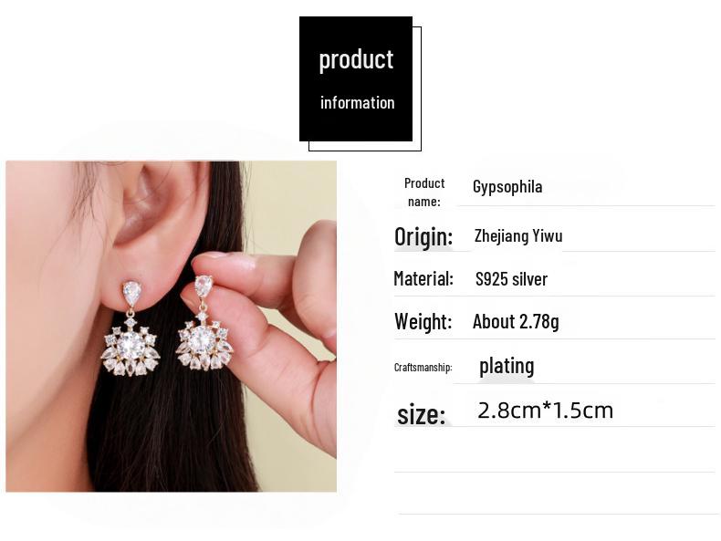 Luxury Zircon Drop Earrings: European & American Creative Geometric Flower Design