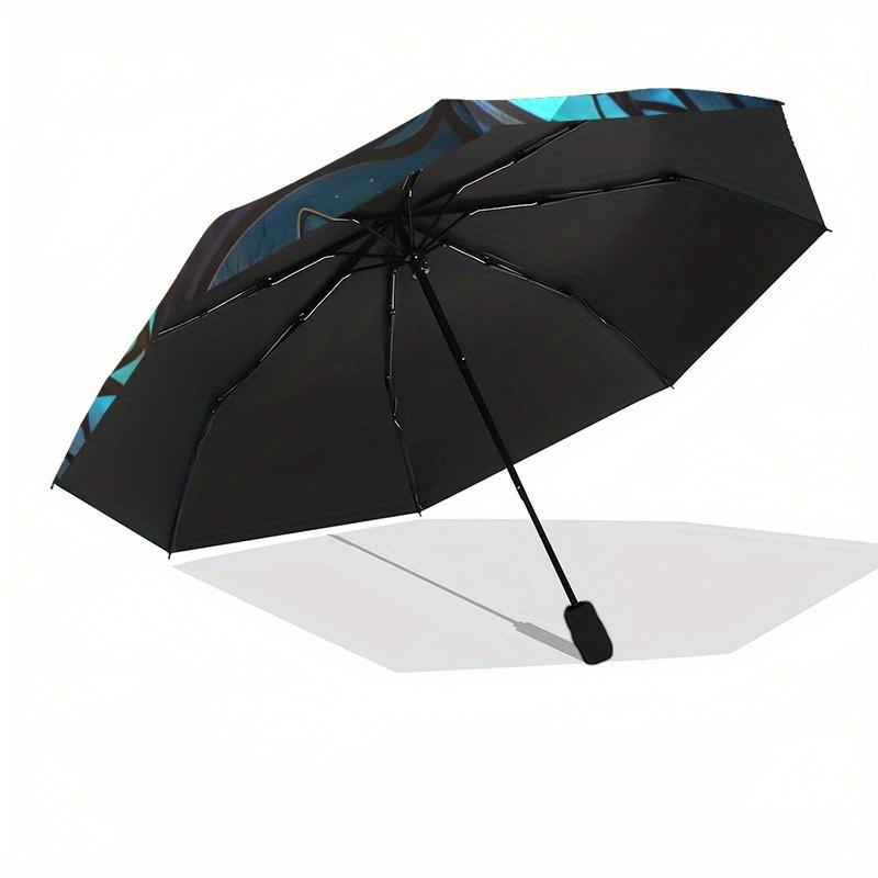 Wolf Window Art: Magical Night Wildlife Decor" Umbrella, Portable 3 Fold Compact Umbrella for Men & Women,S119
