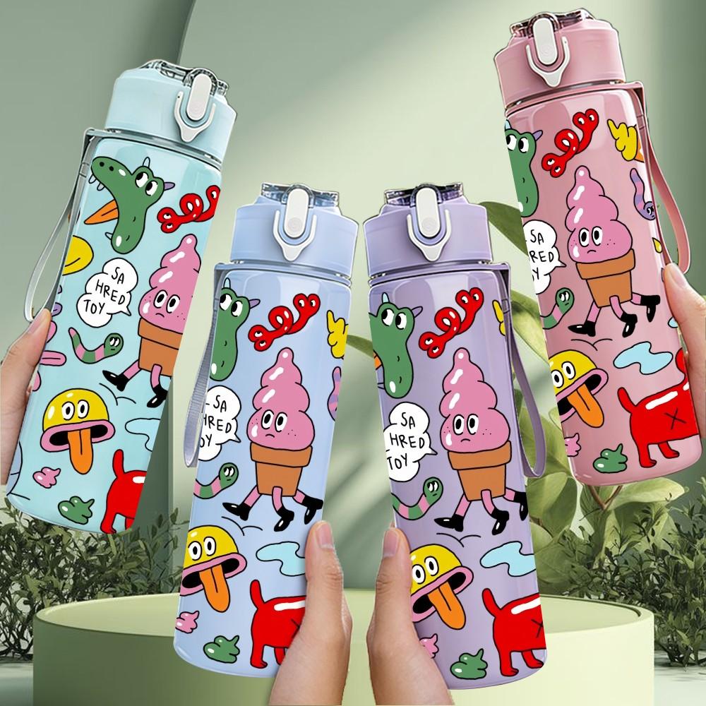 1PC Colorful Animal Character 750ml Color Plastic Sports Water Bottle Leakproof Flip Straw Lid Suitable for Sports Office Home Use