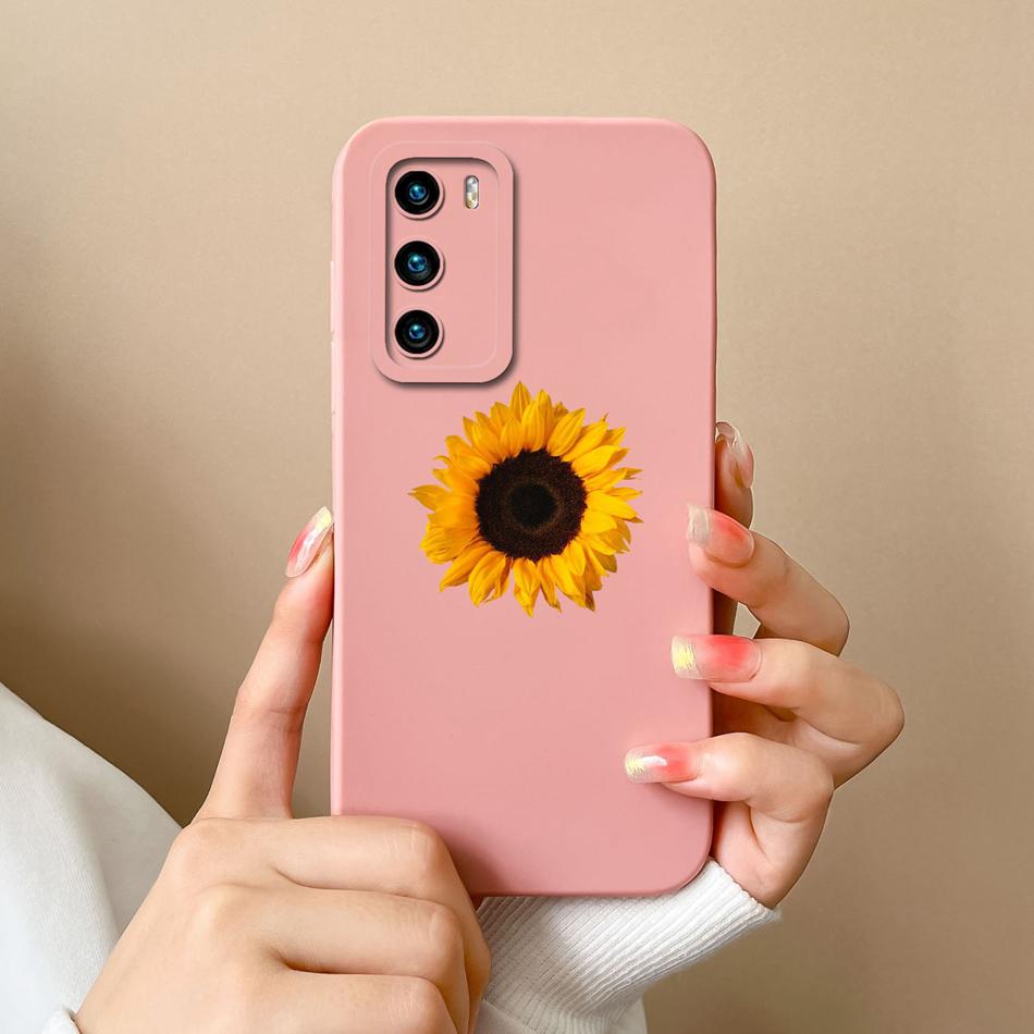 Case For Huawei P40 Pro Flower Pilot Back Cover Soft Liquid Silicone Camera Protection Phone Shell For Huawei P 40 P40Pro Coque