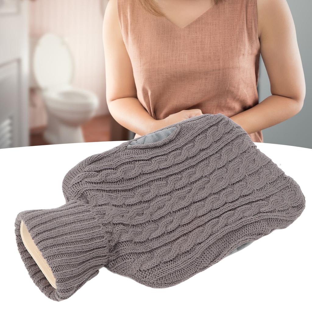Classic Hot Water Bottle with Knitted Cover Handy Soft Hand Feet Warm Water Bag for Winter 2L Grey