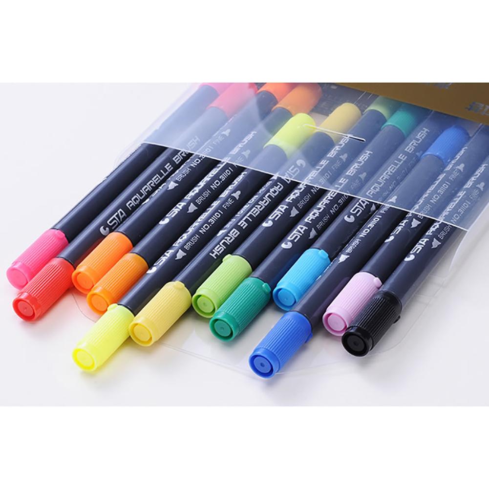 12 Pcs Dual Tip Art Markers Graphic Drawing Water Based Ink Twin Tip Student Dual Nip Brush Pen