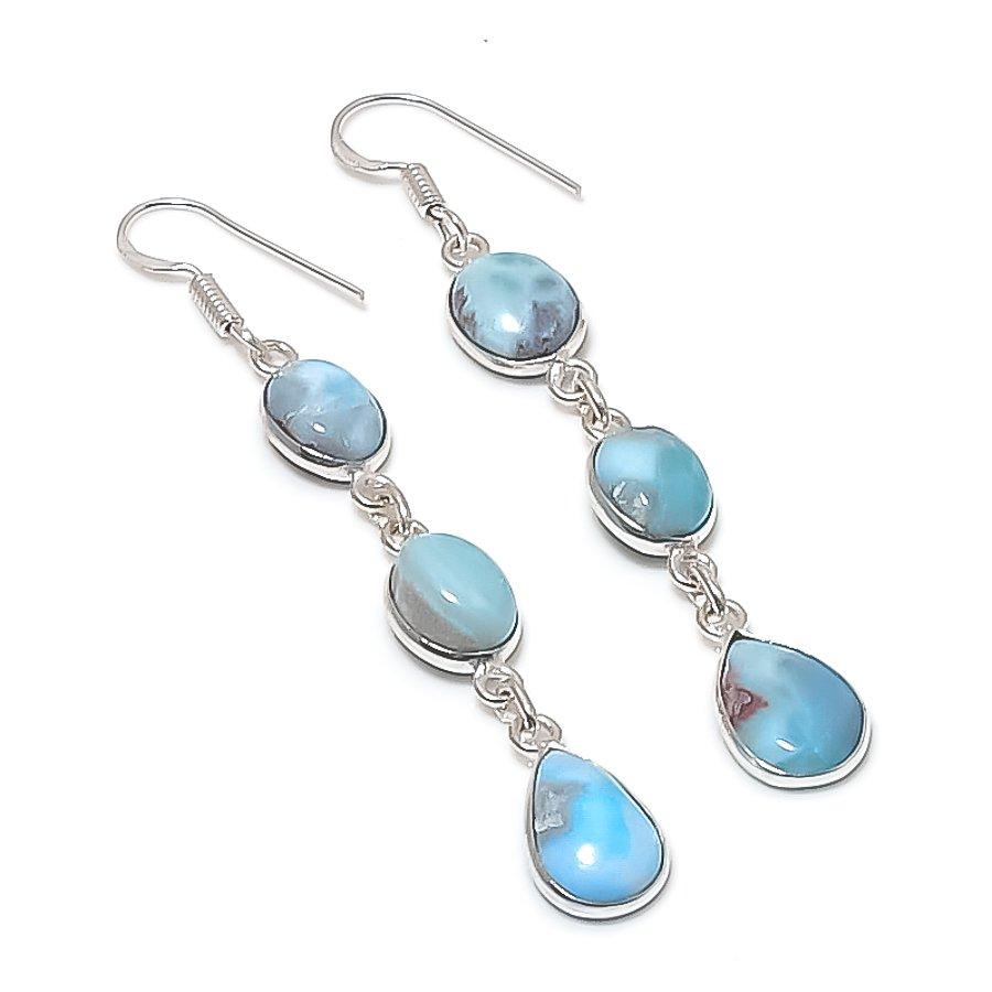 Larimar Gemstone 925 Sterling Silver Earring 2.76"