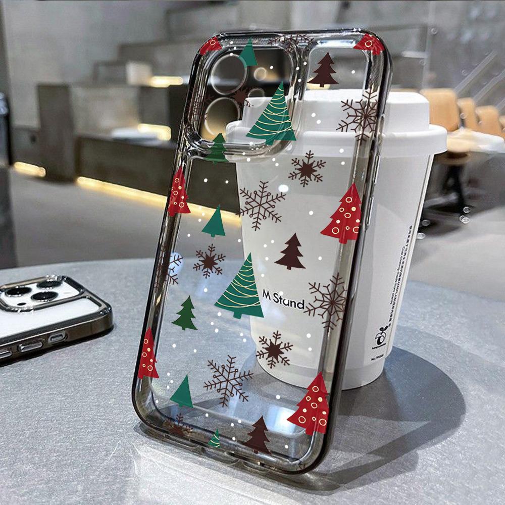 Christmas Tree Print Anti Fall Phone Case For Iphone17 16 16pro 15 14 13 12 11 Pro Max 7 8 Plus Transparent Silicone Soft Shell