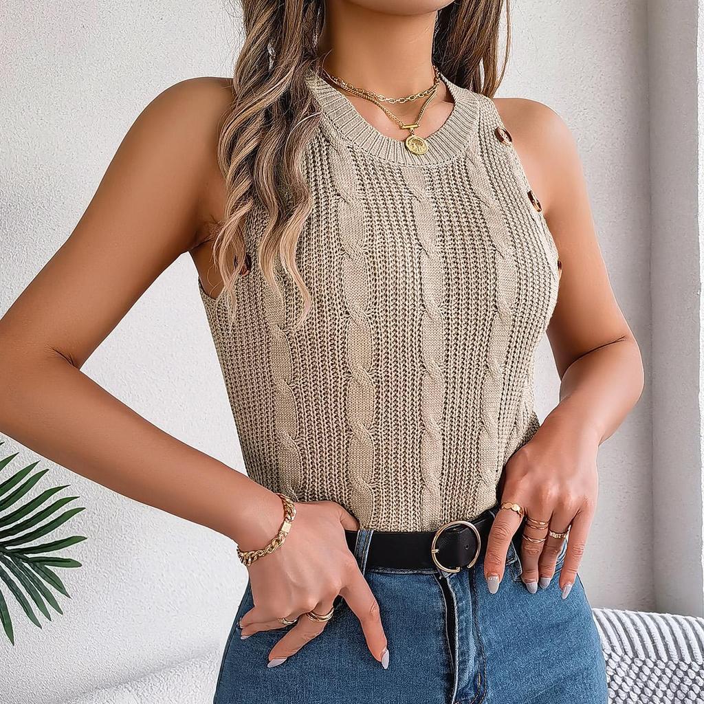 Damen T-Shirt mit V-Ausschnitt, ärmellos, einfarbig, für Damen, T-Shirt, Street-Strickmode