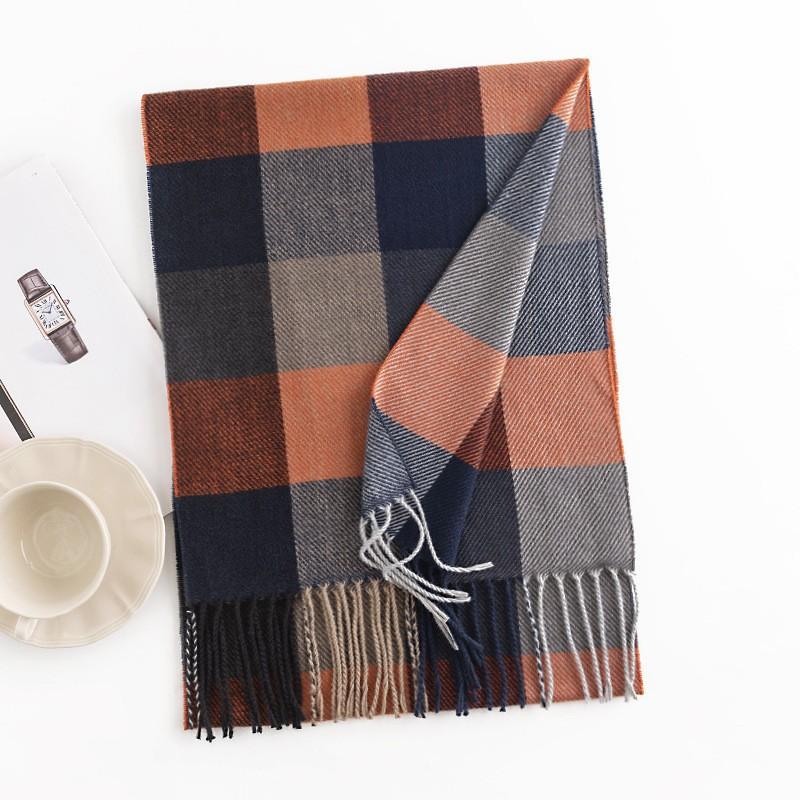 New Diamond Patterned Men's Faux Cashmere Scarf A Fashionable European and American Commuting Cold Proof Neck Protection Scarf and Warm Shawl