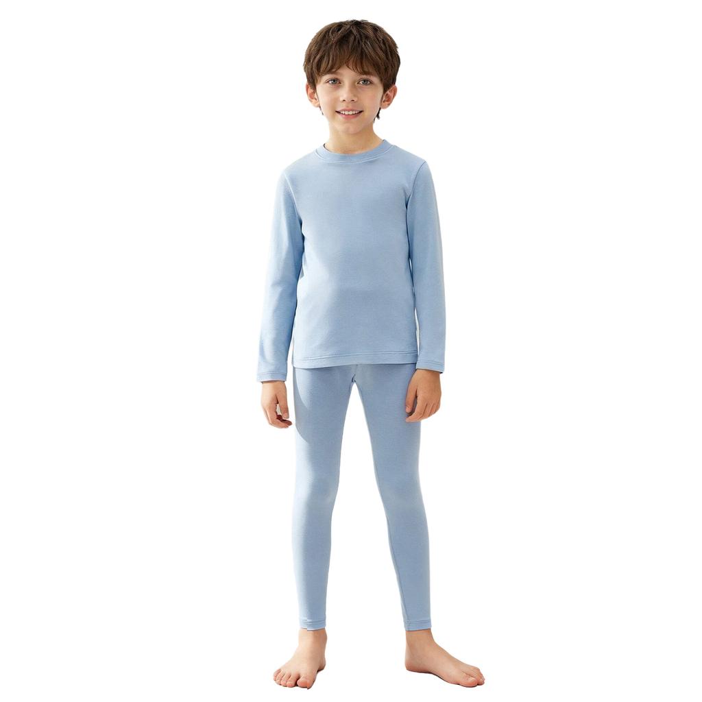 Dětská termo prádlová souprava o 2 kusech: Teplý kulatý výstřih s dlouhým rukávem a legíny s elastickým pasem pro dívky a chlapce Zimní oblečení na spaní