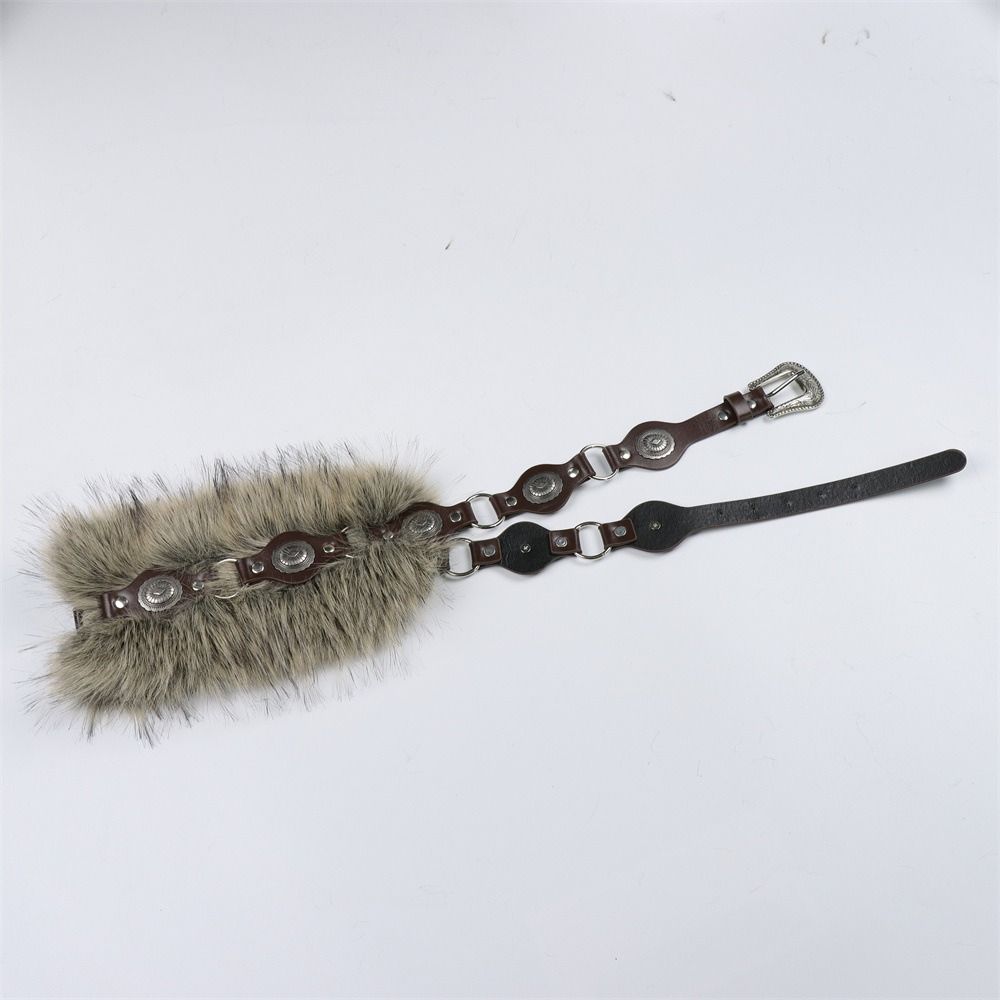 PU Leather Fur Waistband Faux Fur Jeans Waist Belt Unique Punk Studded Belt Y2K Style