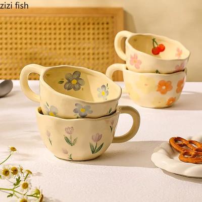 Kreative Blumenmuster Kaffeetasse Keramiktasse Büro Safttasse Milchtasse Handtyp Wassertasse Teetassen Haushaltswaren