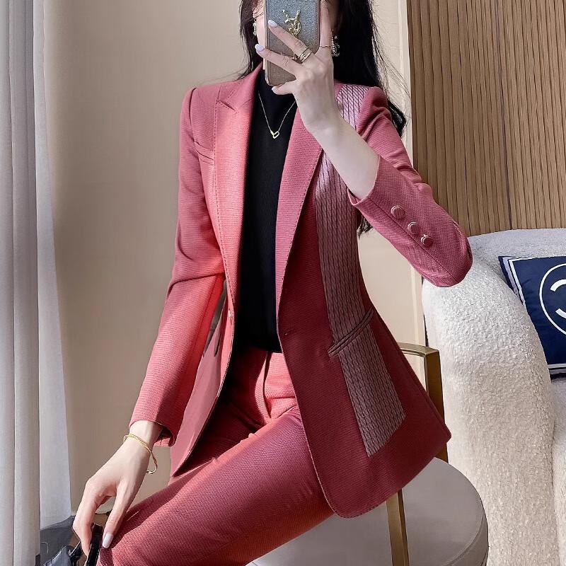 Women's Spliced Blazer & Pants Suit Set