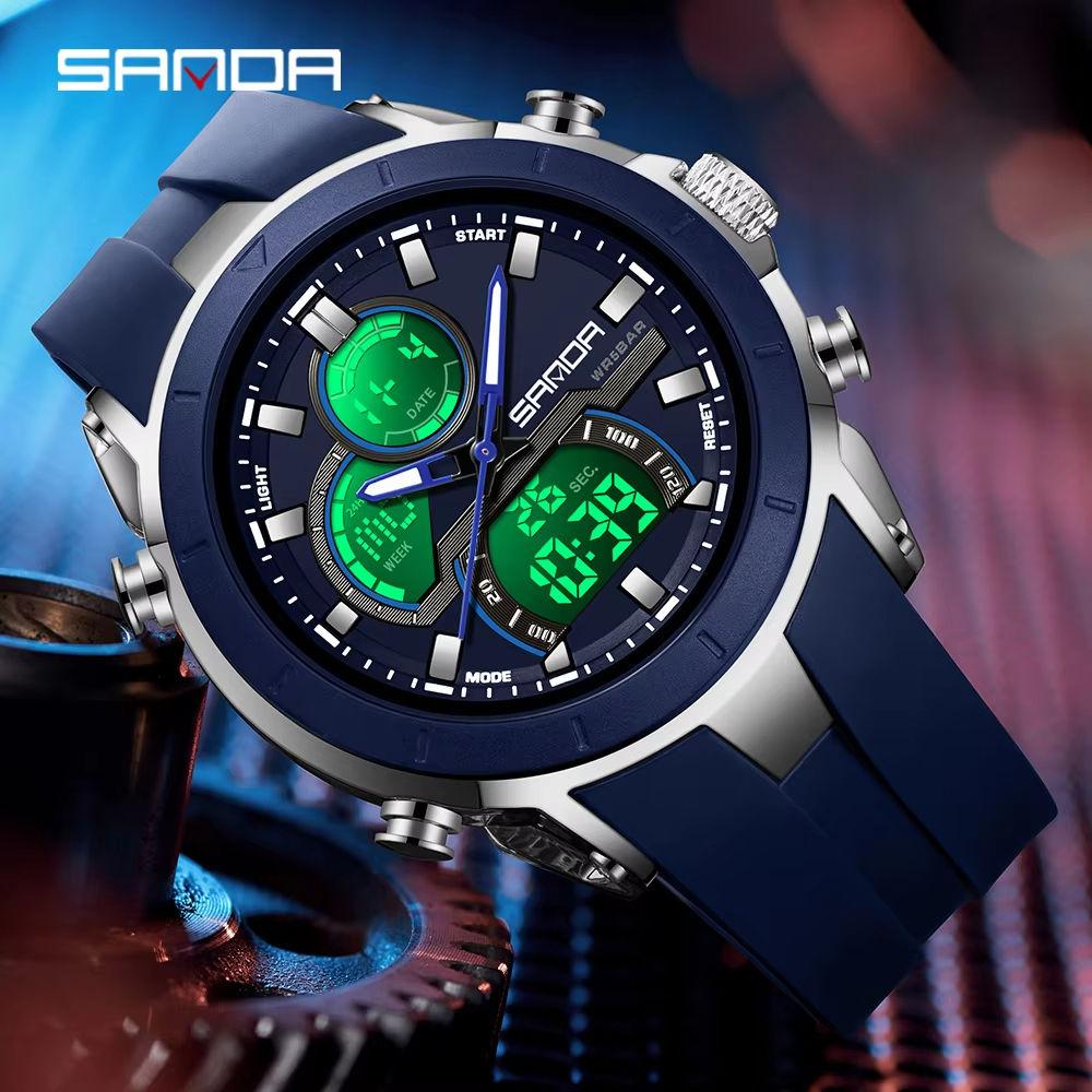 SANDA 6279 Hot Sale Digital Watch for Man Dual Display Large Dial Auto Date Luminous Waterproof Outdoor Sports Digital Men Watch