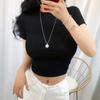 South Korea's Dongdaemun Summer Slimming Crop Top - Sexy Short Sleeve Round Neck Tee for Women