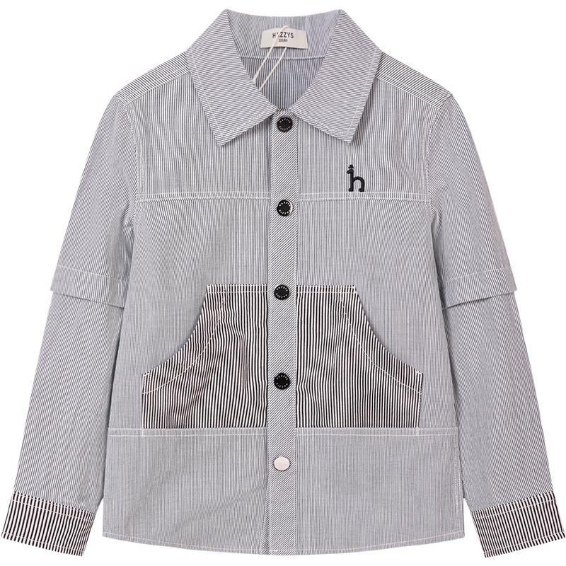 

HAZZYS Boys 2026 Spring Striped Denim Casual Long Sleeve Shirt 160