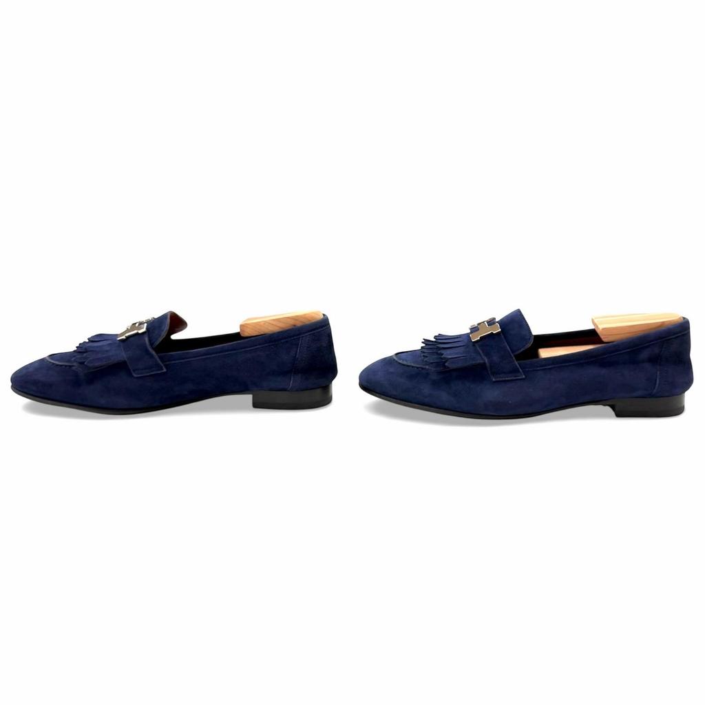 Great HERMES Loafers Royal Navy System Suede Leather Women 39 192232Z Used