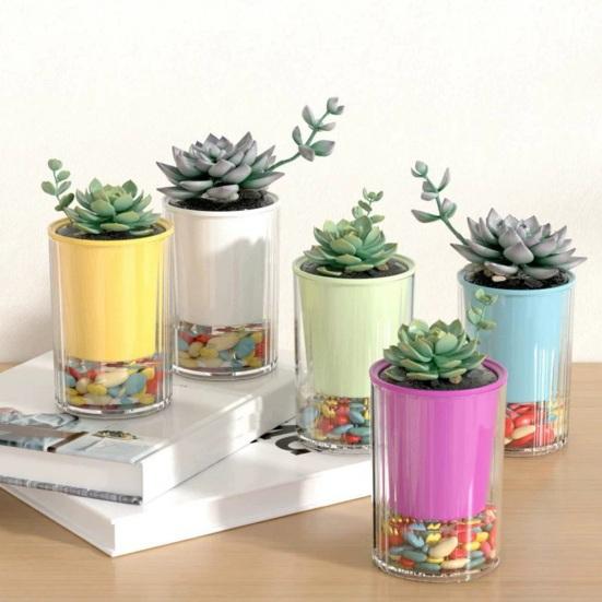 Selbstbewässerungstopf mit Abzugsloch Indoor Outdoor Hydrokulturpflanzentopf Tiefer Sichtbarer Vorratsbehälter Blumenpflanzgefäß mit Dochtseil