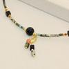 Handmade Retro Natural Stone Necklace with Turquoise Beads and Obsidian Pendant On Titanium Steel Chain