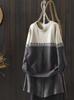 Women's Gradient Color Block Round Neck Cotton Sweater - Casual Korean College Style Knitwear