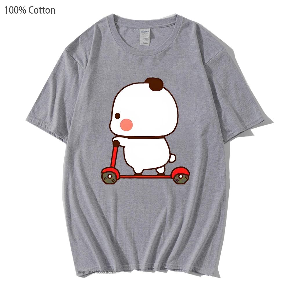 Cute Couple Shirt Cute Bubu and Dudu Are Playing Scooter Together Graphic T-Shirts Men's Clothes Panda Bear Cotton Top