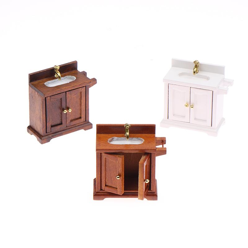 1/12 Dollhouse Simulation Washing Basin Cabinet Dollhouse Bathroom Sink Furniture Decoration Toy Micro Scene Construction Prop