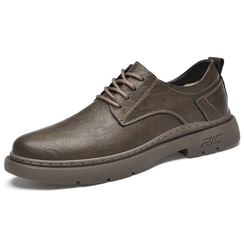 Men's Leather Outdoor Work & Hiking Casual Boots - Low-Top, Big Head Martin Style, Ideal for Spring & Autumn