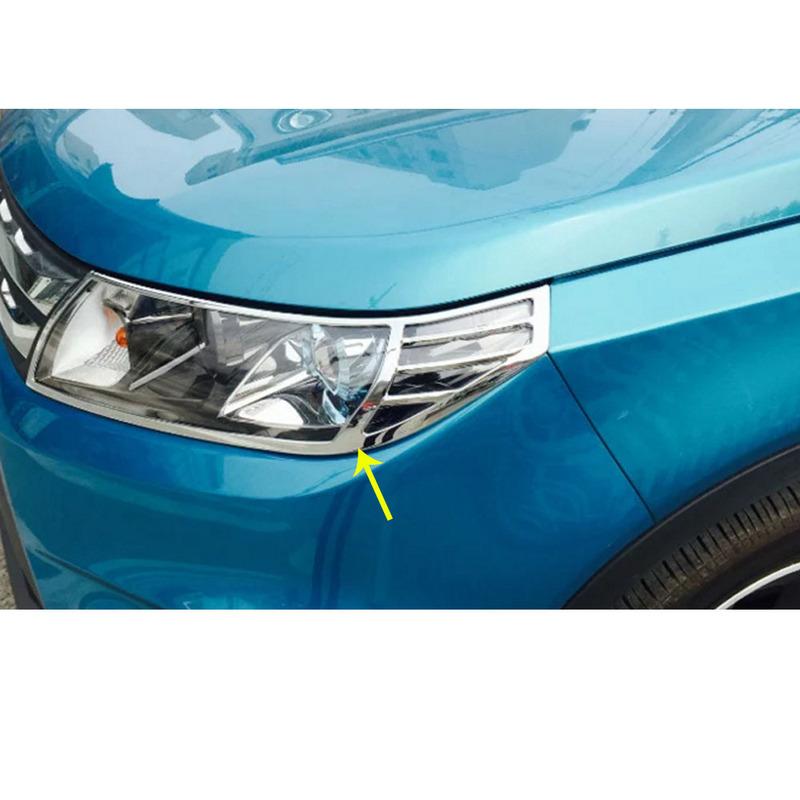 For Suzuki Vitara 2016 2017 2018   Car Front Head Light Lamp Detector Frame Stick ABS Chrome Trim Cover Molding Part