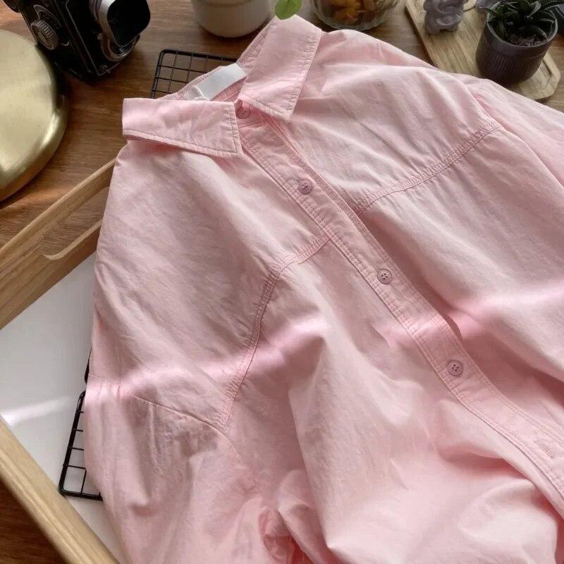 Herbst Mode Taste Hemd Baumwolle Bluse Frauen Tops Einfache Feste Farbe Drehen Unten Kragen Hemd Beiläufige Lose Kleidung Blusas 29618