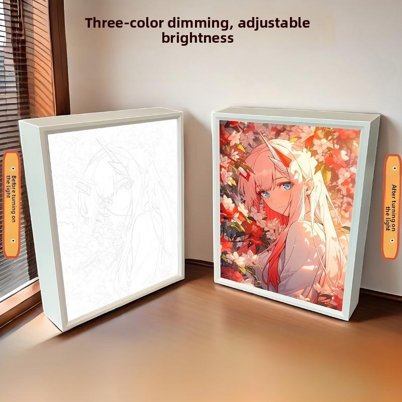 21cm/8.27in 3D Anime Light Night Painting Peripherals Desk Table Lamp Display Acrylic Mirror Collectible Gift Bedroom Decoration