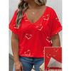 Plus Size Heart Design Pattern Printed T-shirts Summer Fashionable High Quality Short Sleeved Casual Sports V-Neck Pullover Tops