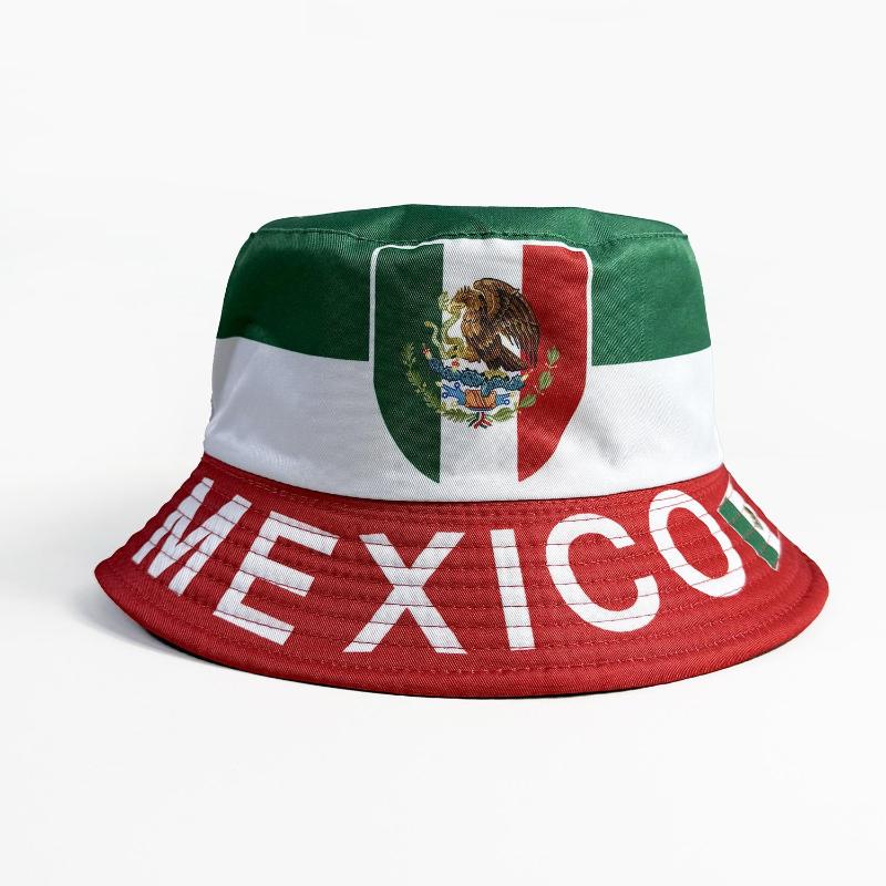 Mexico Flag Emblem Bucket Hat Verde Blanco Rojo Mexican Culture Unisex Summer Sun Hat Patriotic Fiesta Soccer Fan Accessory