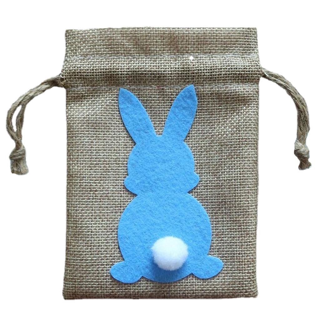 Easter Bunny with Tail Drawstring Gift Bag Line Cloth Storage Pouches Supplies for Children Day Food Cookie Package
