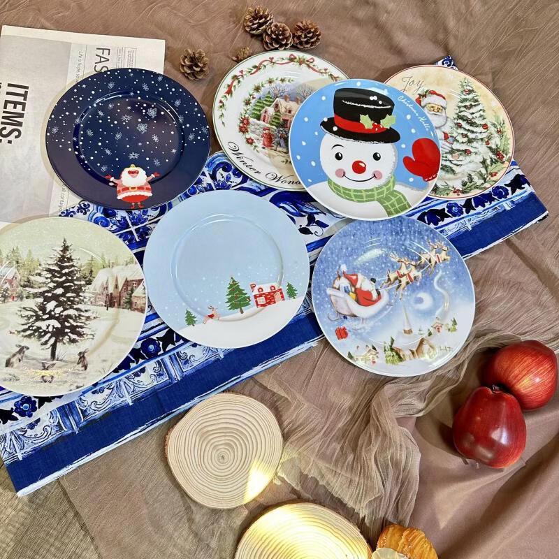Festive Christmas Cartoon Ceramic Divided Plate Set