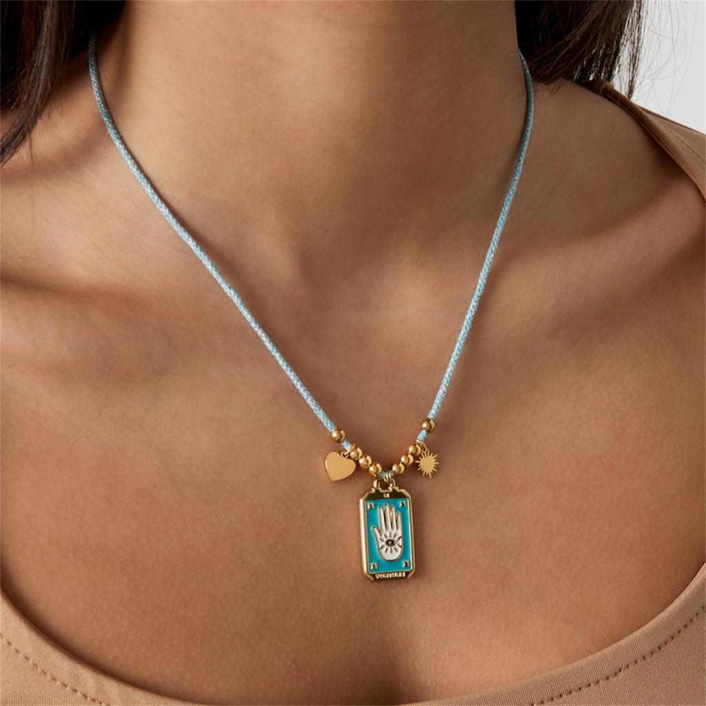Fashionable New Palm Devil's Eye Dripping Oil Colored Tarot Card Necklace Fashionable Retro Beaded Necklace