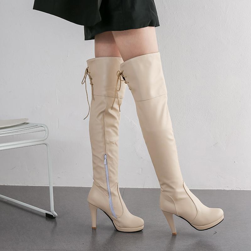 Women's high-heeled boots, sexy European and American style autumn and winter new waterproof table, fine-heeled large-size knee boots
