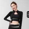 Womens High Neck Cropped Colorblock Yoga Jacket Slim Fit Quick Dry Workout Top Long Sleeve