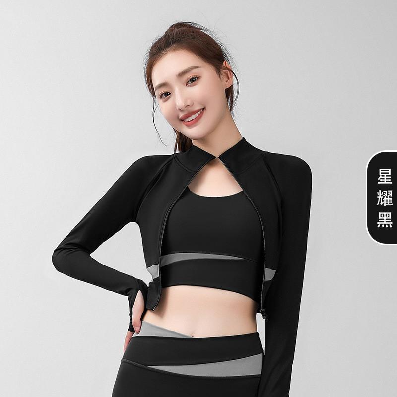 Womens High Neck Cropped Colorblock Yoga Jacket Slim Fit Quick Dry Workout Top Long Sleeve Small