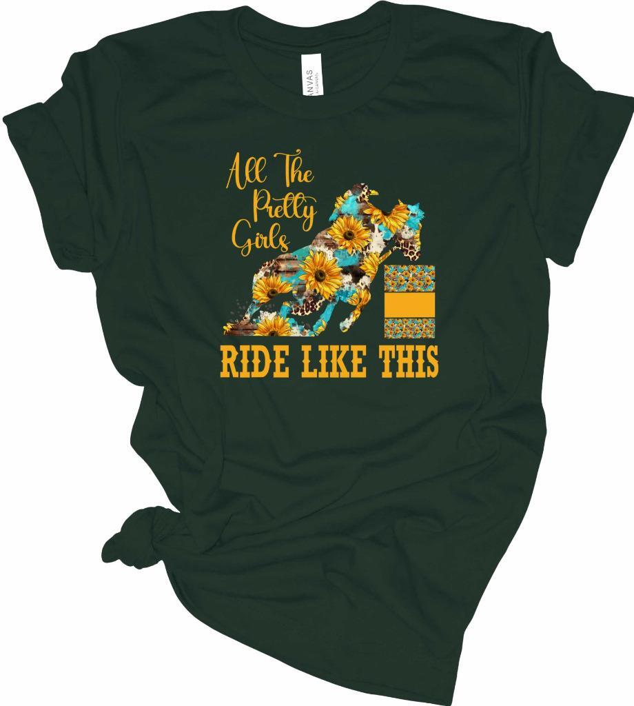 Sunflower Pretty Girls Ride Like This T-Shirt Cowgirl Barrel Racing Shirt XXL