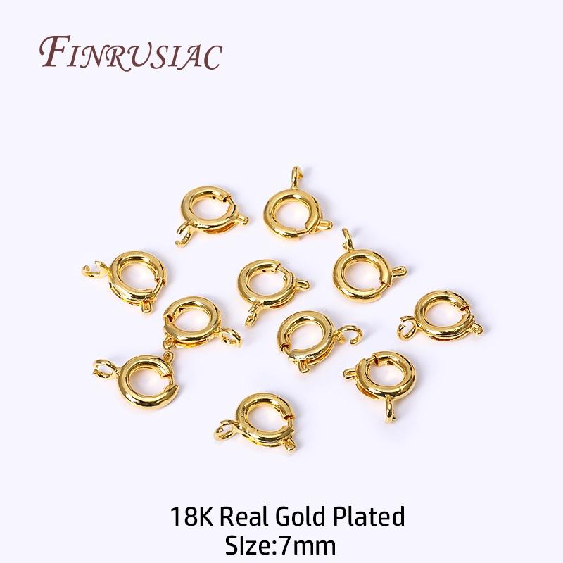 5/5.5/6/7mm Size 18K Gold Plated Brass Spring Ring Clasp with Open Ring, Round Clasps Connector For Bracelet Necklace Making