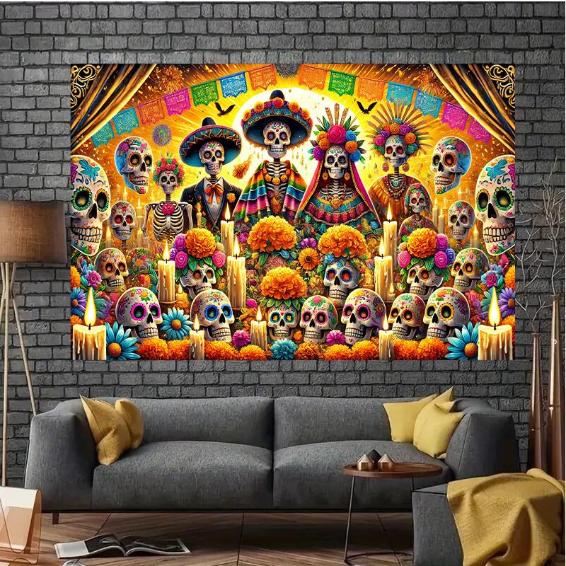1pc Day of the Dead Celebration Art Tapestry Classic Weaving Wall Decoration Suitable for Indoor and Outdoor Parties