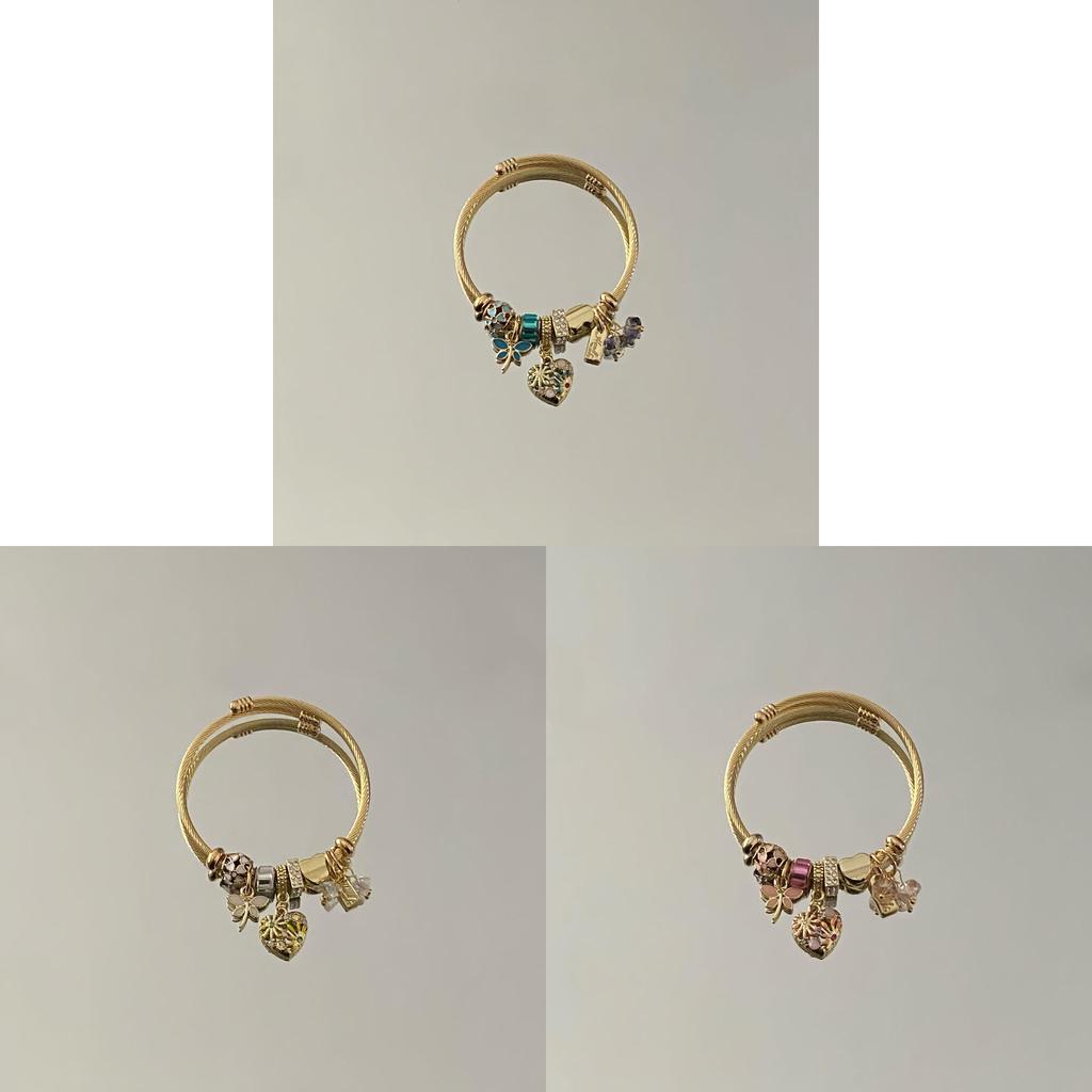 Titanium Steel Heart Shape Beaded Bracelet With Rhinestone Pendant For Women And Men