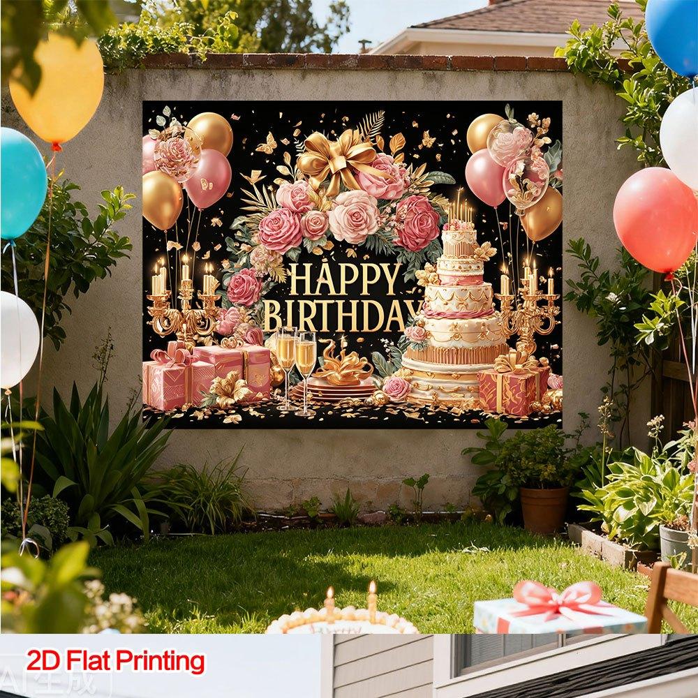 One 2D Flat-printed Floral Elegant Birthday Celebration Photography Background Made of Polyester Fabric Suitable for Home Use.