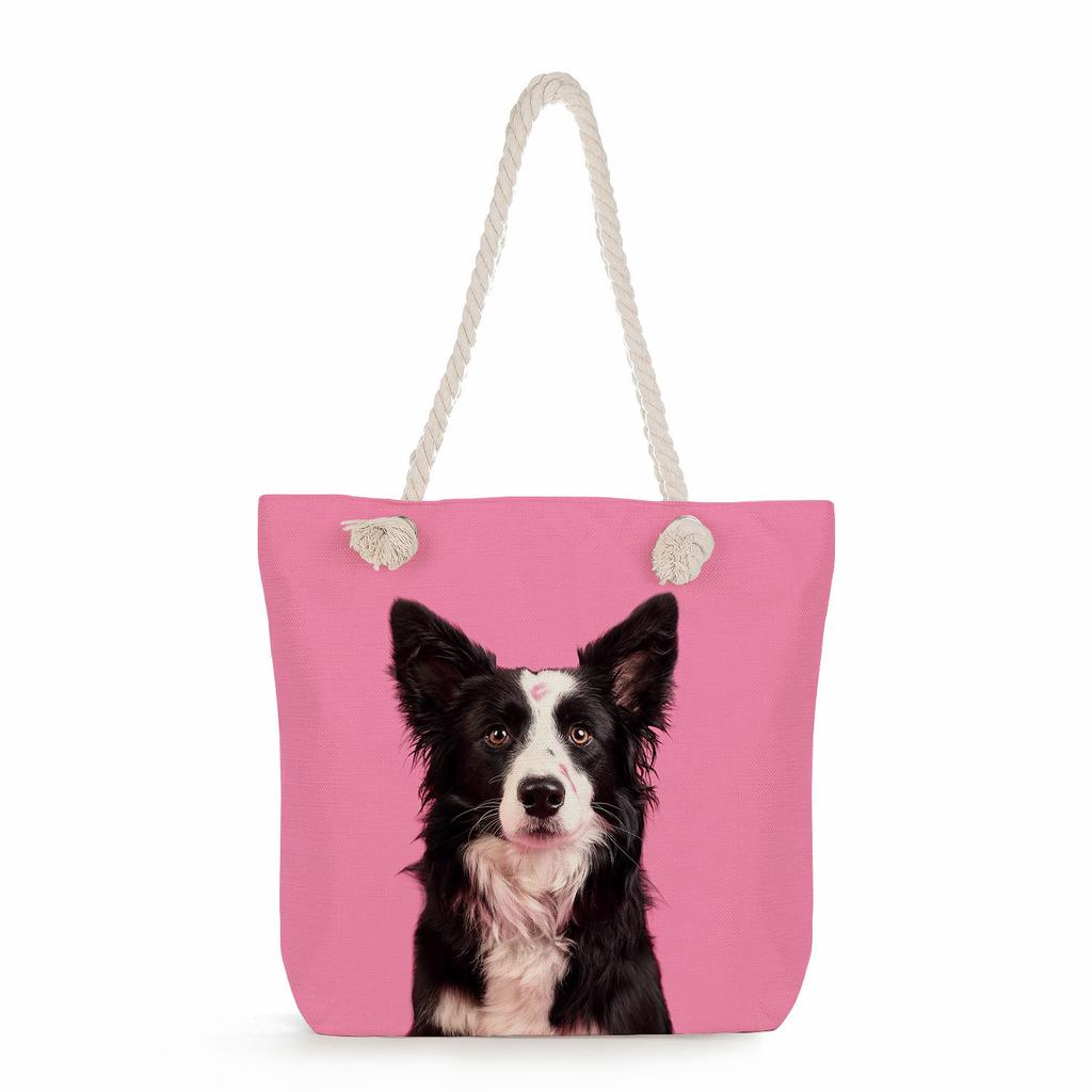 Multifunctional Dog Printed Thick Rope Shoulder Beach Bag Casual Large Capacity Handbag 7621 KTB