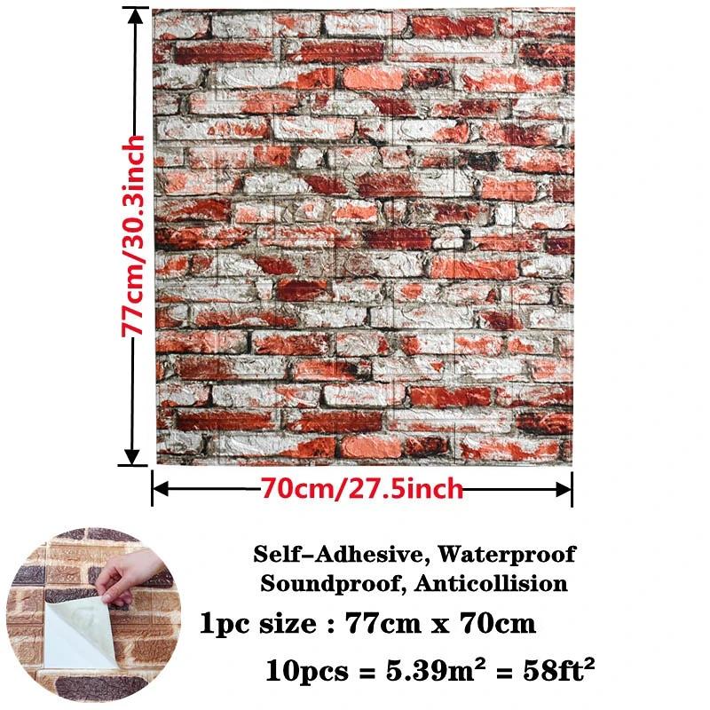5/10pcs 70*77cm 3D Brick Wall Paper for Living Room Bedroom TV Wall Waterproof Self-Adhesive Wallpaper Foam DIY Wall Stickers
