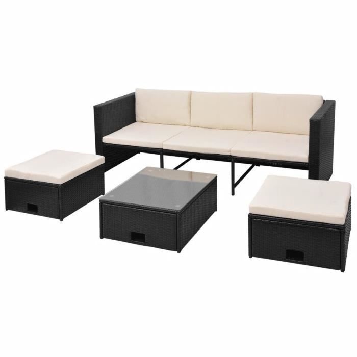 VidaXL Salon de jardin 4 pcs avec coussins Résine tressée Noir