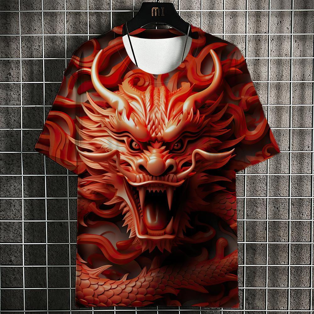 (Ready Stock) Dragon Year T-Shirts For Men 3d Dragon Print Men's Clothing Street Designer Short Sleeved Loose Oversized Tops Tees