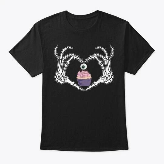 Funny Skeleton Hand Heart Cupcake Baker T-Shirt Made in the USA Size S to 5XL S