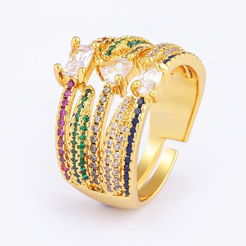 

AIBEF Multi-Layered Finger Rings with Rainbow Zircon Wide Version Gold Color Rings for Women Party Jewelry 2022 resizable синій
